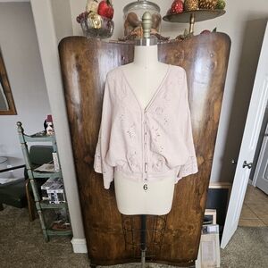 Pink Embroidered Zip-Up Blouse